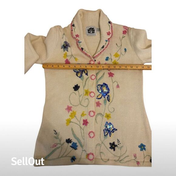 Storybook Knits Women's XS Floral Embellished Cardigan Sweater Vintage - Picture 2 of 6